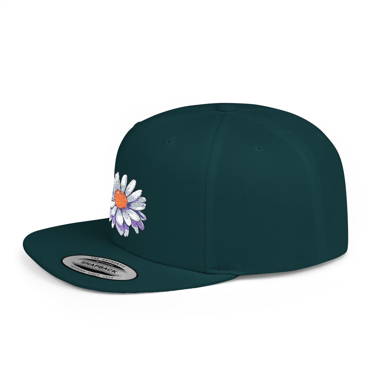 Daisy Flat Bill Snapback Hat - Floral Embroidery Cap for Spring & Summer Style
