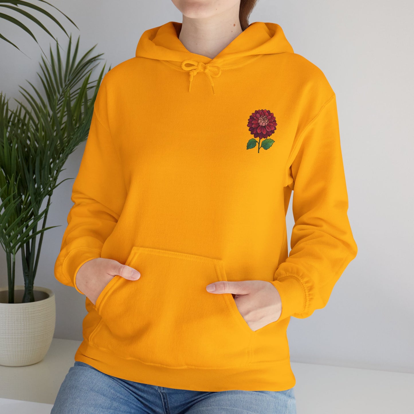 Floral Embroidery Heavy Blend Hoodie - Cozy & Stylish Sweatshirt for Nature Lovers "Dahlie"