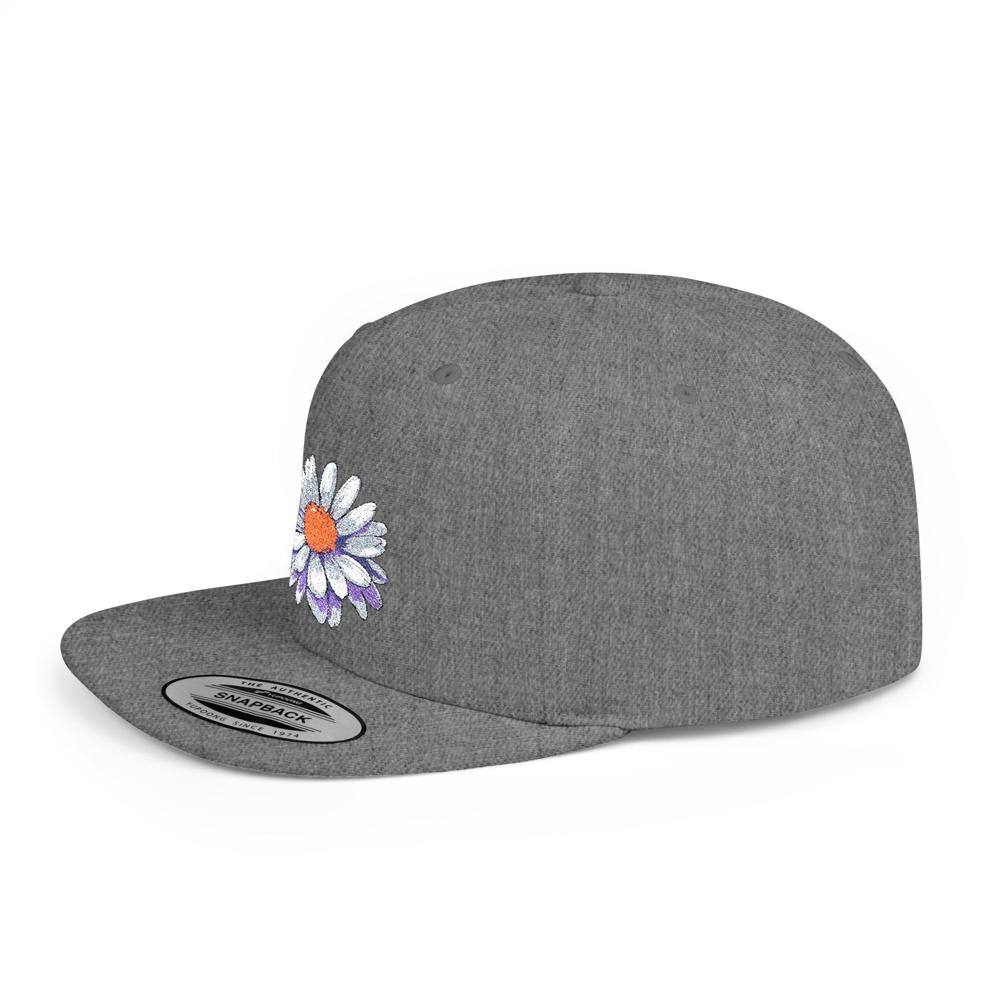 Daisy Flat Bill Snapback Hat - Floral Embroidery Cap for Spring & Summer Style