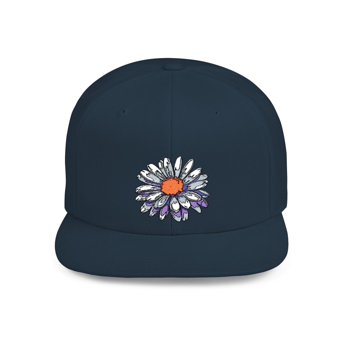 Daisy Flat Bill Snapback Hat - Floral Embroidery Cap for Spring & Summer Style