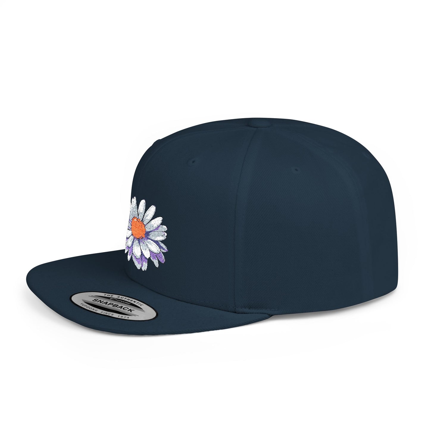 Daisy Flat Bill Snapback Hat - Floral Embroidery Cap for Spring & Summer Style