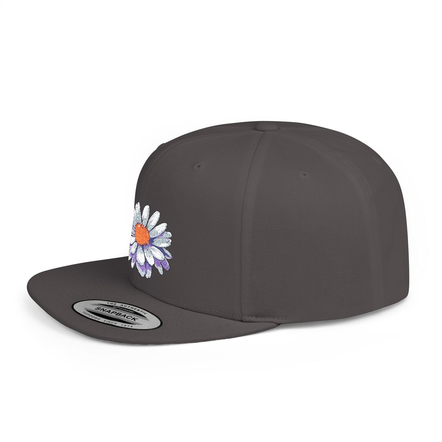 Daisy Flat Bill Snapback Hat - Floral Embroidery Cap for Spring & Summer Style