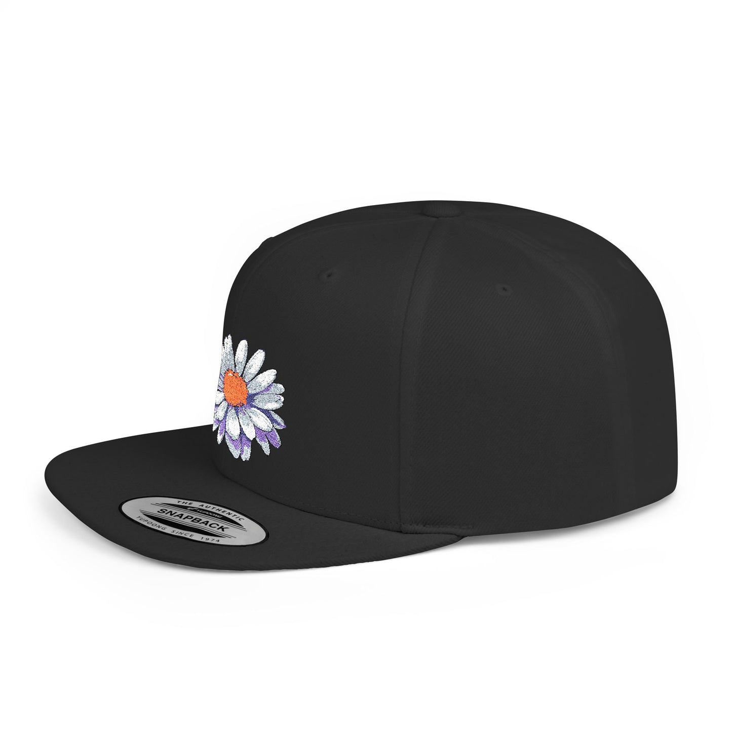 Daisy Flat Bill Snapback Hat - Floral Embroidery Cap for Spring & Summer Style