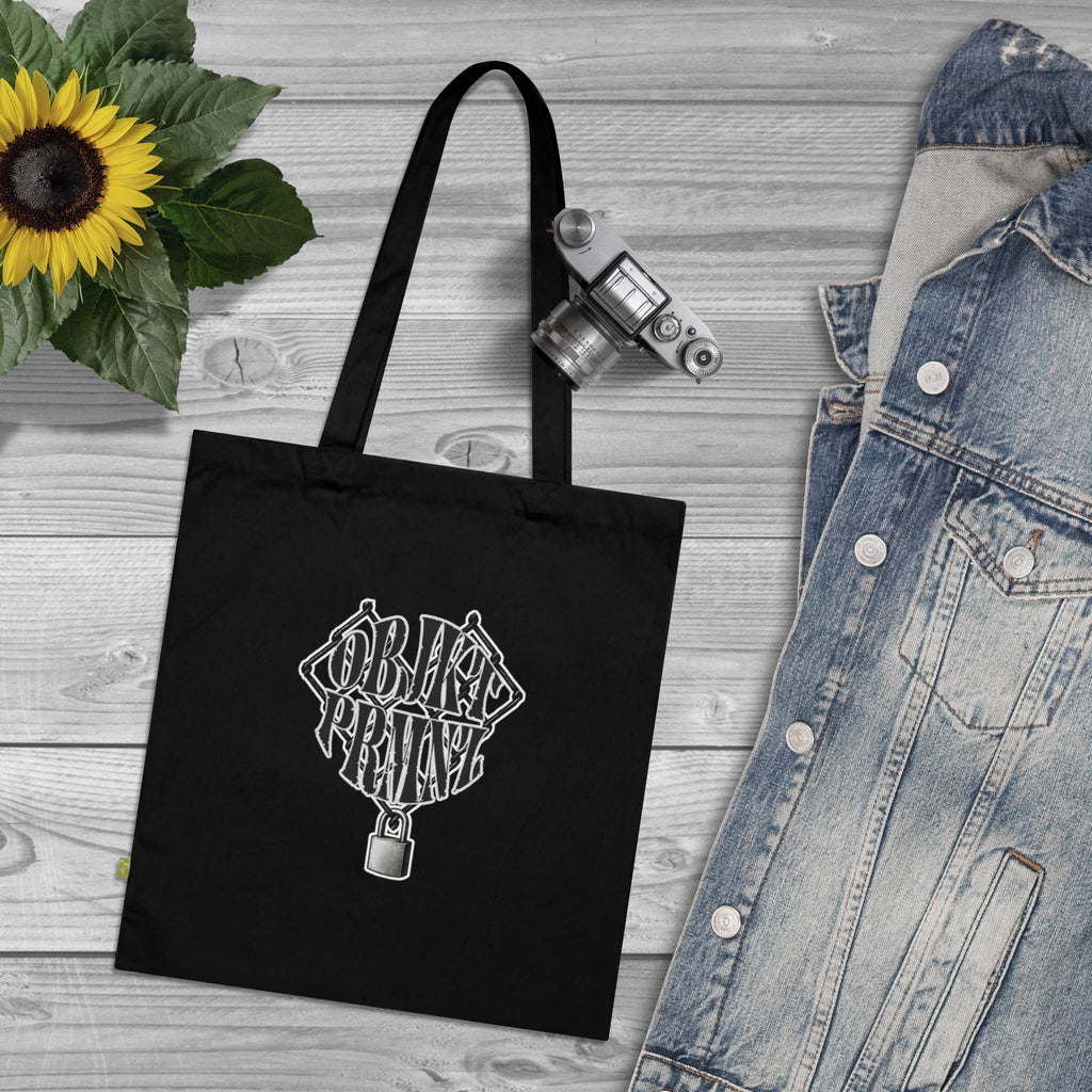 Stylish Organic Cotton Tote Bag with Lock Designs, Eco-Friendly Shopping Bag, Reusable Tote, Gift for Minimalists, Black Canvas Bag