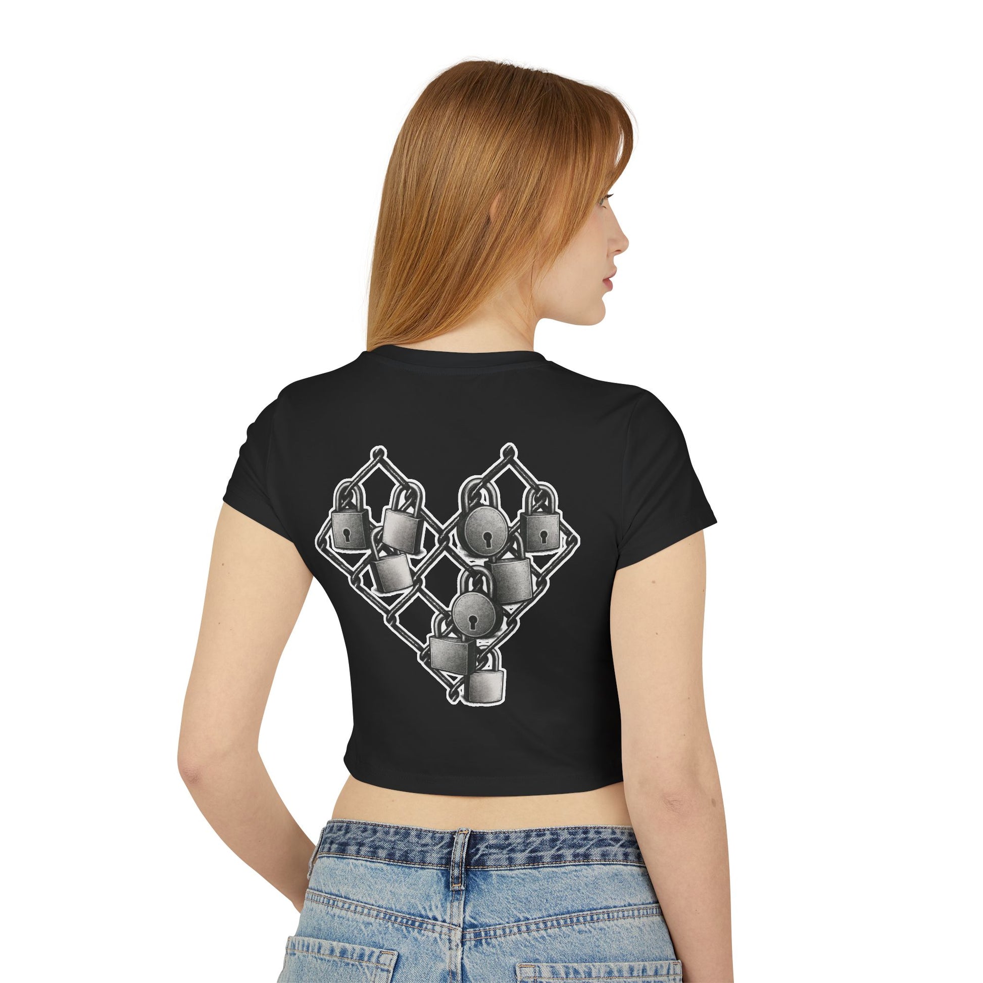 Trendy Women's Baby Tee with Heart Lock Design, Casual Top for Everyday Wear