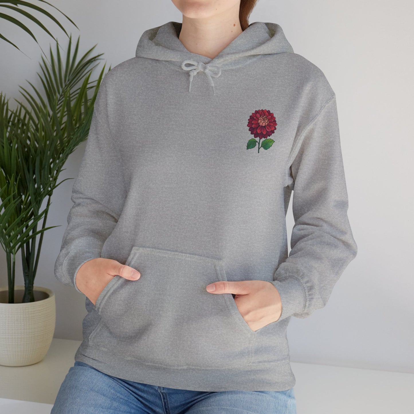 Floral Embroidery Heavy Blend Hoodie - Cozy & Stylish Sweatshirt for Nature Lovers "Dahlie"