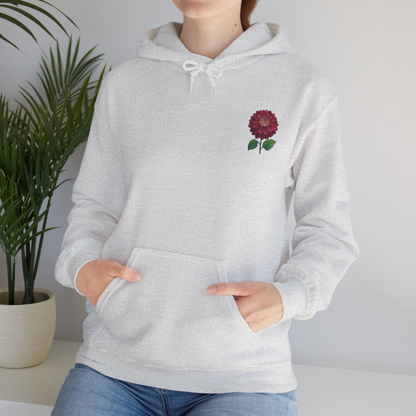 Floral Embroidery Heavy Blend Hoodie - Cozy & Stylish Sweatshirt for Nature Lovers "Dahlie"