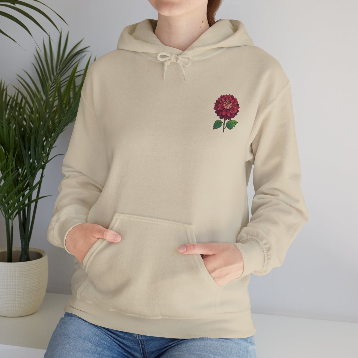 Floral Embroidery Heavy Blend Hoodie - Cozy & Stylish Sweatshirt for Nature Lovers "Dahlie"