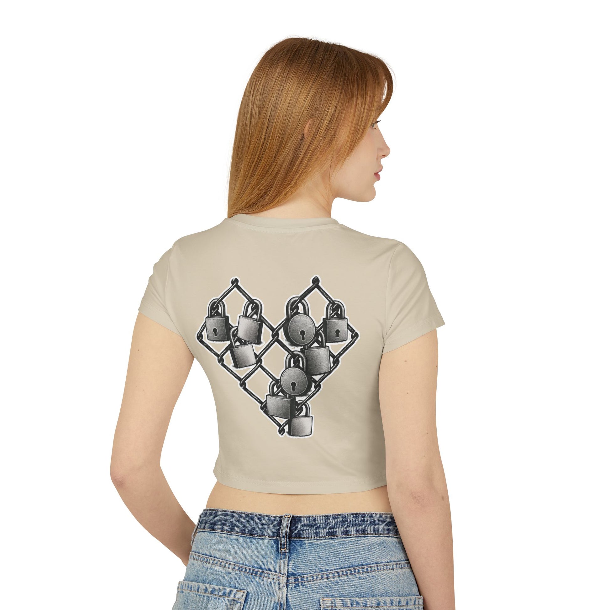 Trendy Women's Baby Tee with Heart Lock Design, Casual Top for Everyday Wear