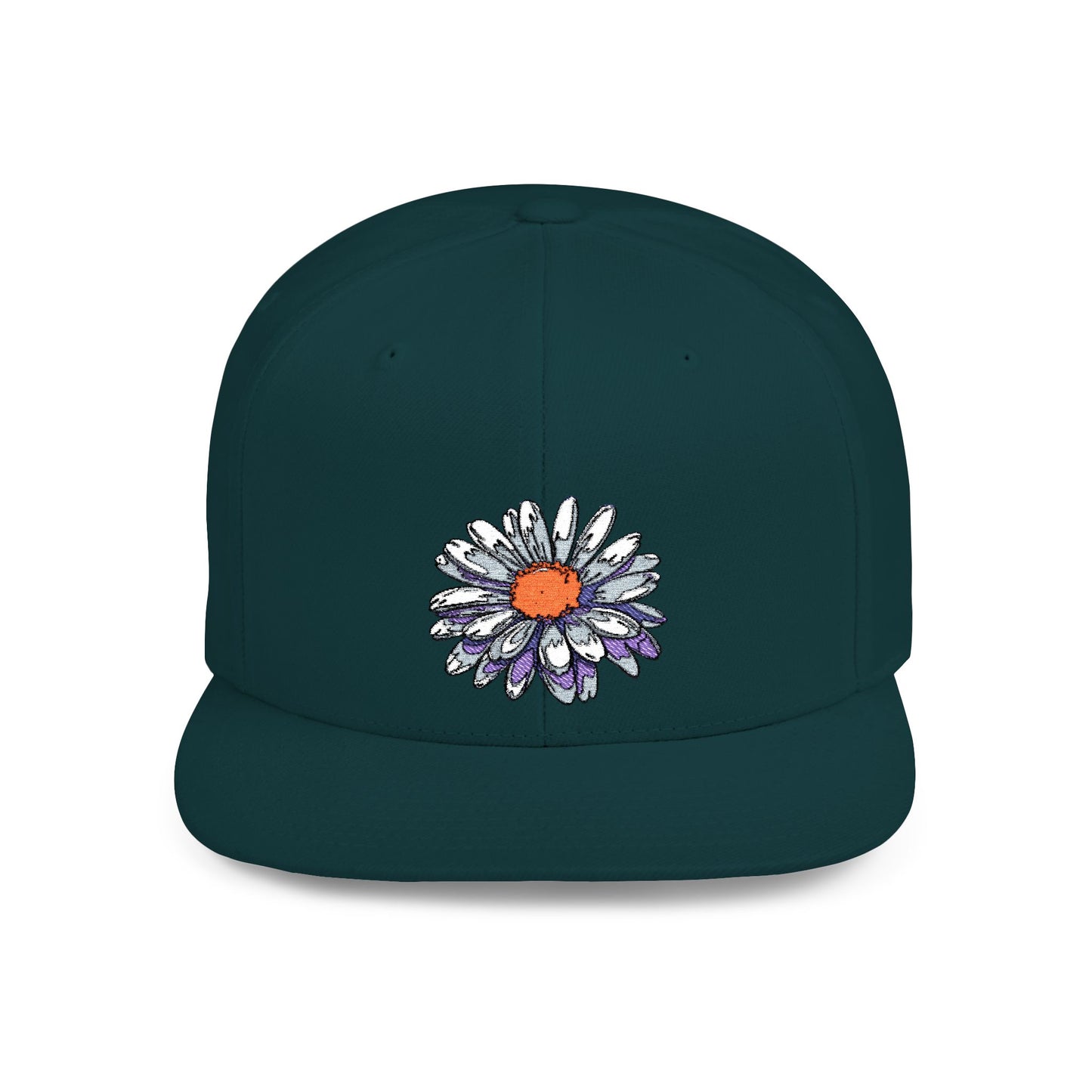Daisy Flat Bill Snapback Hat - Floral Embroidery Cap for Spring & Summer Style