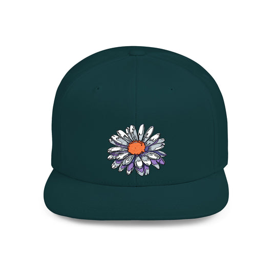 Daisy Flat Bill Snapback Hat - Floral Embroidery Cap for Spring & Summer Style
