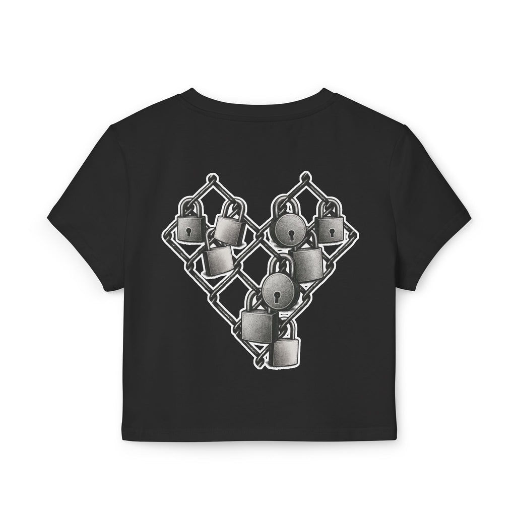 Trendy Women's Baby Tee with Heart Lock Design, Casual Top for Everyday Wear