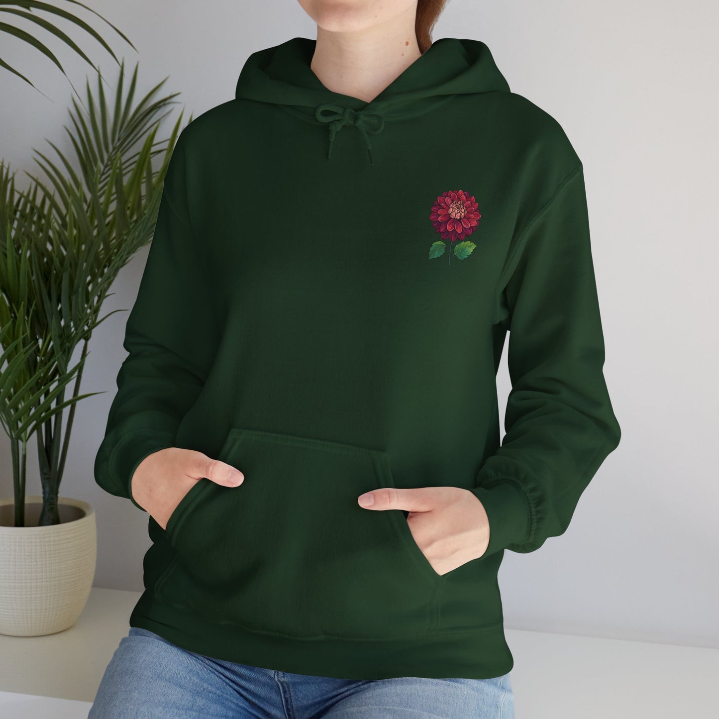 Floral Embroidery Heavy Blend Hoodie - Cozy & Stylish Sweatshirt for Nature Lovers "Dahlie"