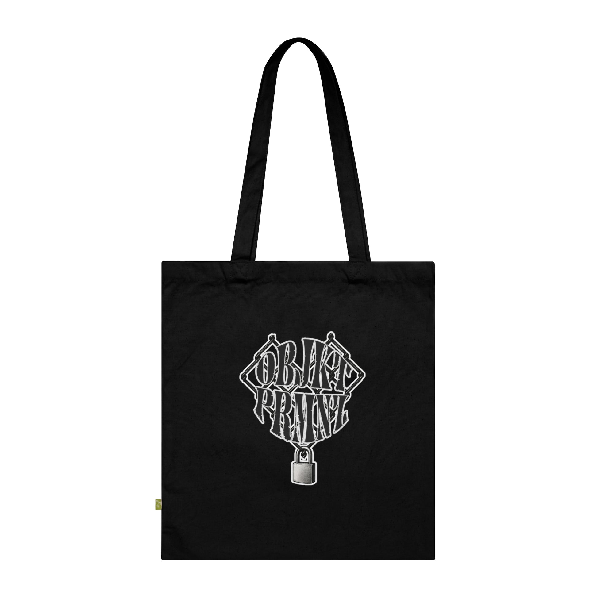 Stylish Organic Cotton Tote Bag with Lock Designs, Eco-Friendly Shopping Bag, Reusable Tote, Gift for Minimalists, Black Canvas Bag