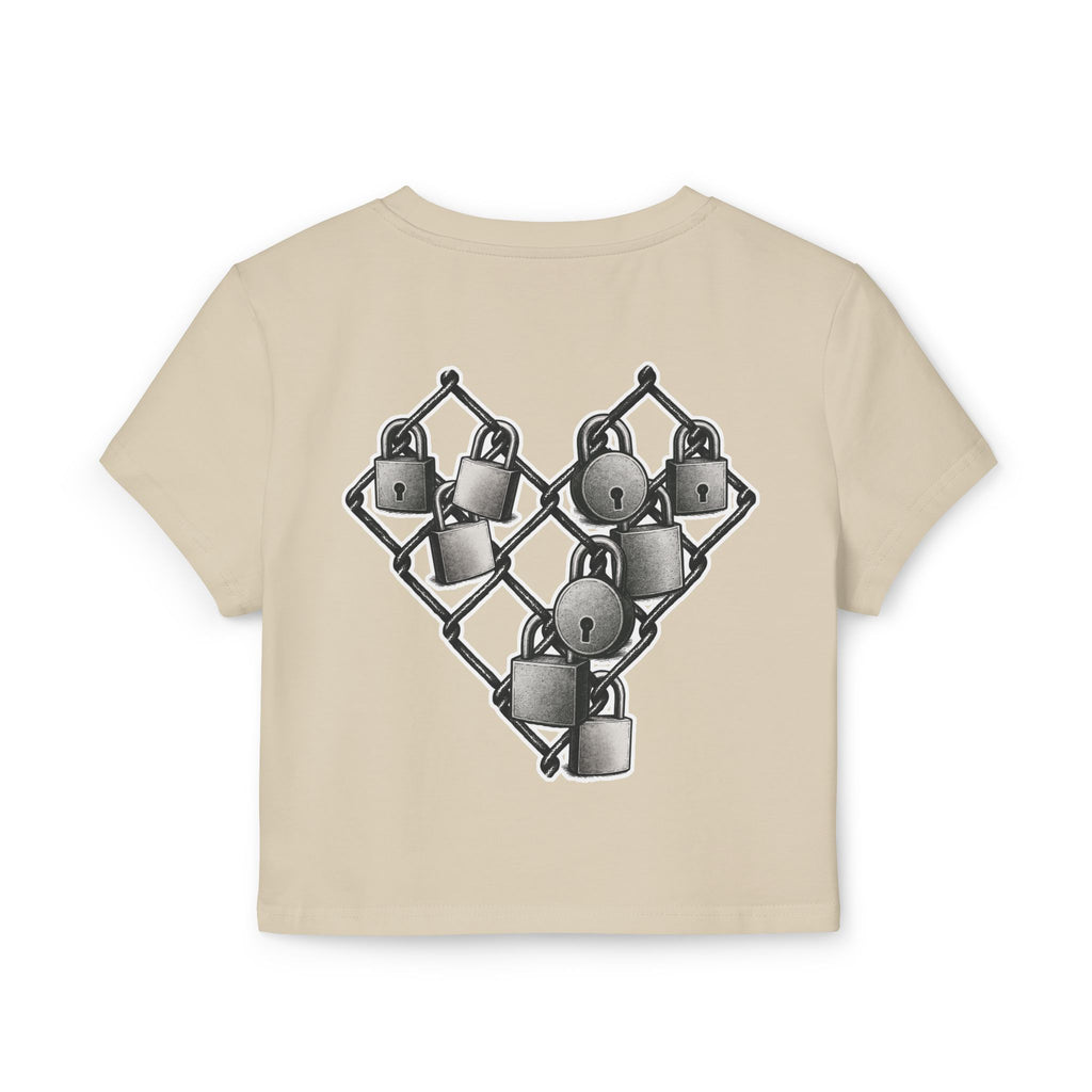 Trendy Women's Baby Tee with Heart Lock Design, Casual Top for Everyday Wear