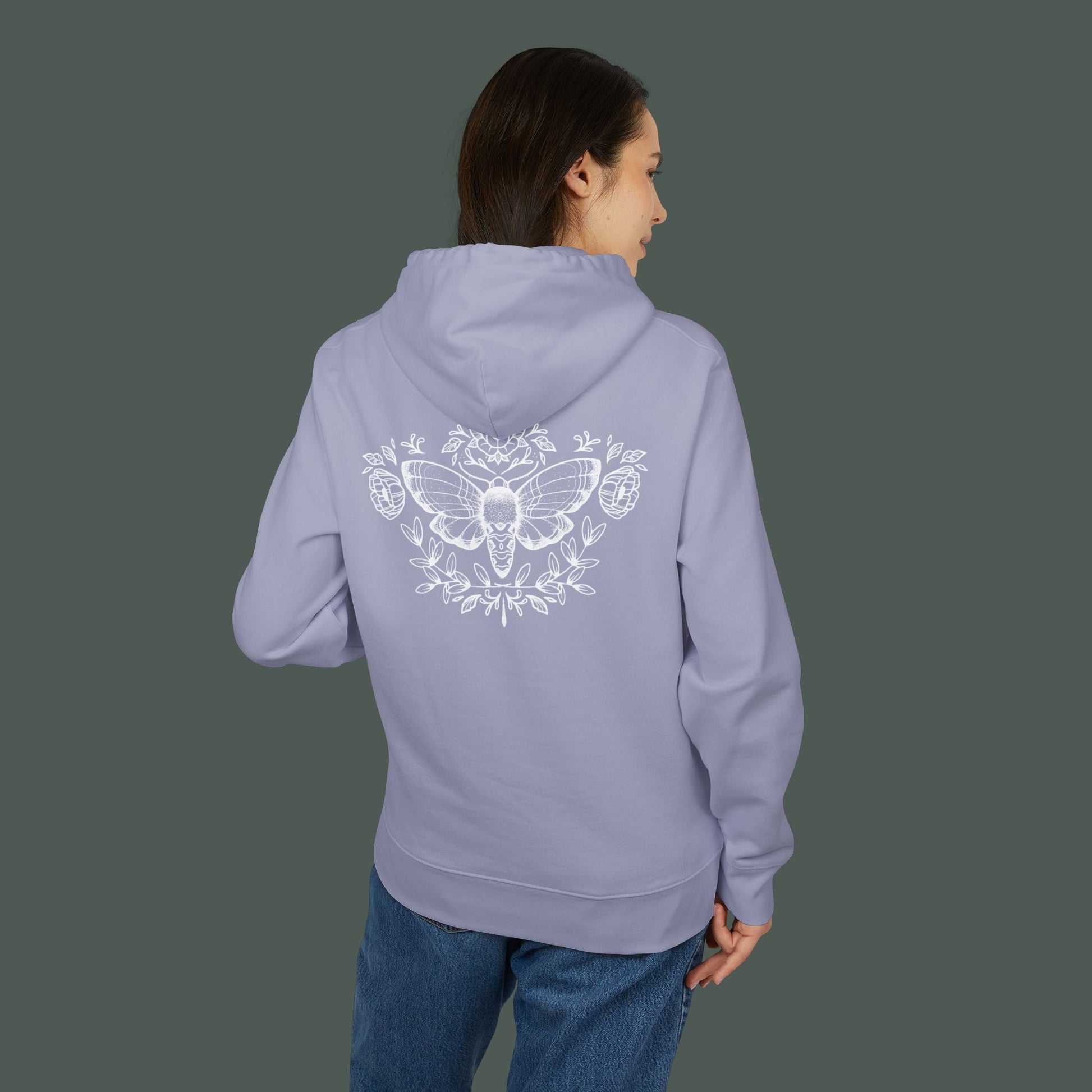 Moth Emblem Unisex Cruiser Hoodie, Cozy Casual Wear, Gift for Nature Lovers, Spring Fashion, Wildlife Apparel