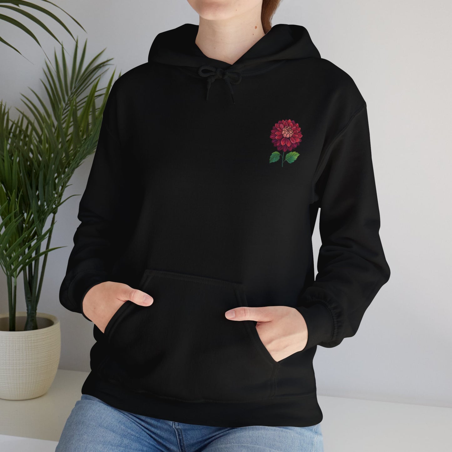 Floral Embroidery Heavy Blend Hoodie - Cozy & Stylish Sweatshirt for Nature Lovers "Dahlie"
