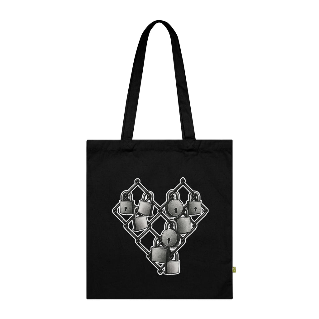 Stylish Organic Cotton Tote Bag with Lock Designs, Eco-Friendly Shopping Bag, Reusable Tote, Gift for Minimalists, Black Canvas Bag