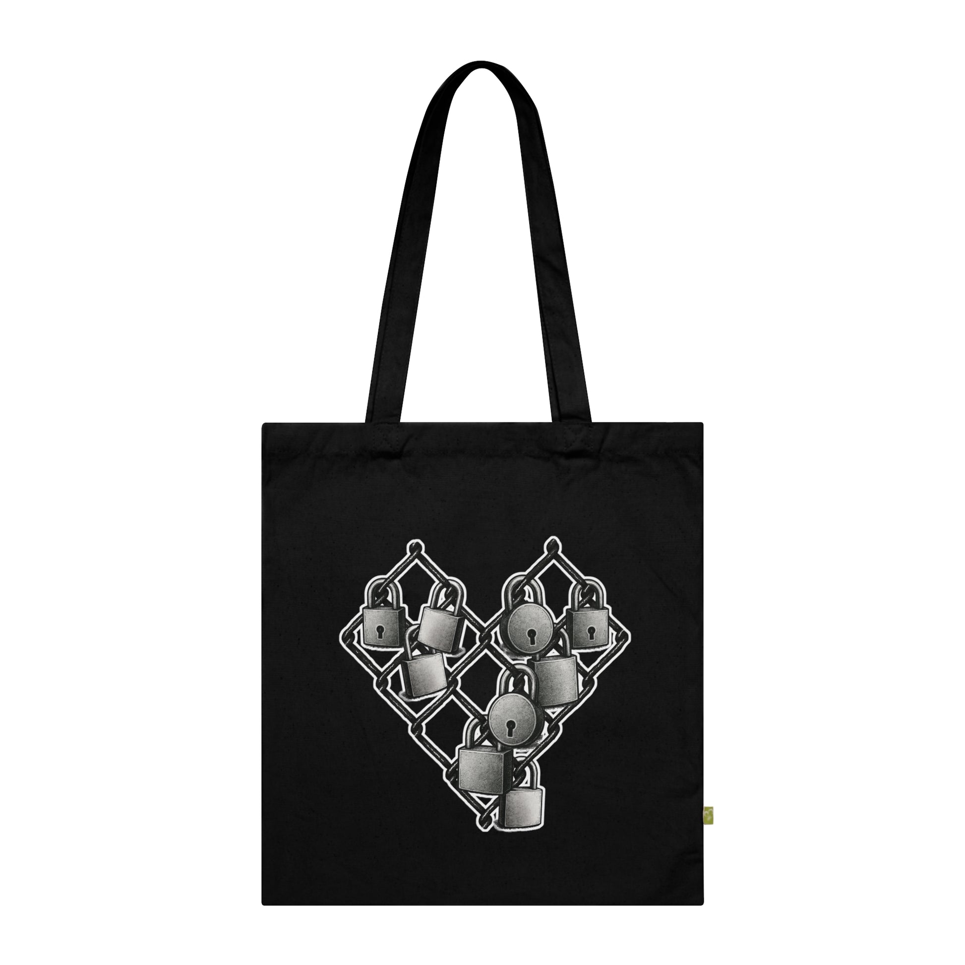 Stylish Organic Cotton Tote Bag with Lock Designs, Eco-Friendly Shopping Bag, Reusable Tote, Gift for Minimalists, Black Canvas Bag