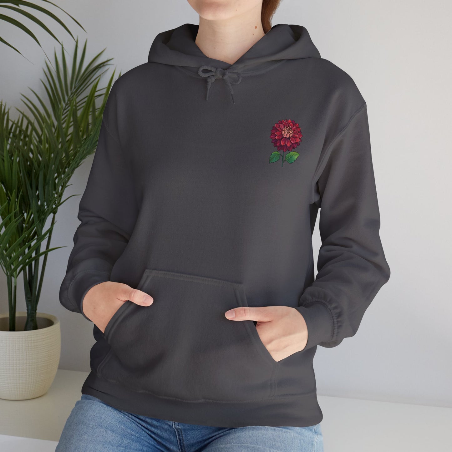 Floral Embroidery Heavy Blend Hoodie - Cozy & Stylish Sweatshirt for Nature Lovers "Dahlie"