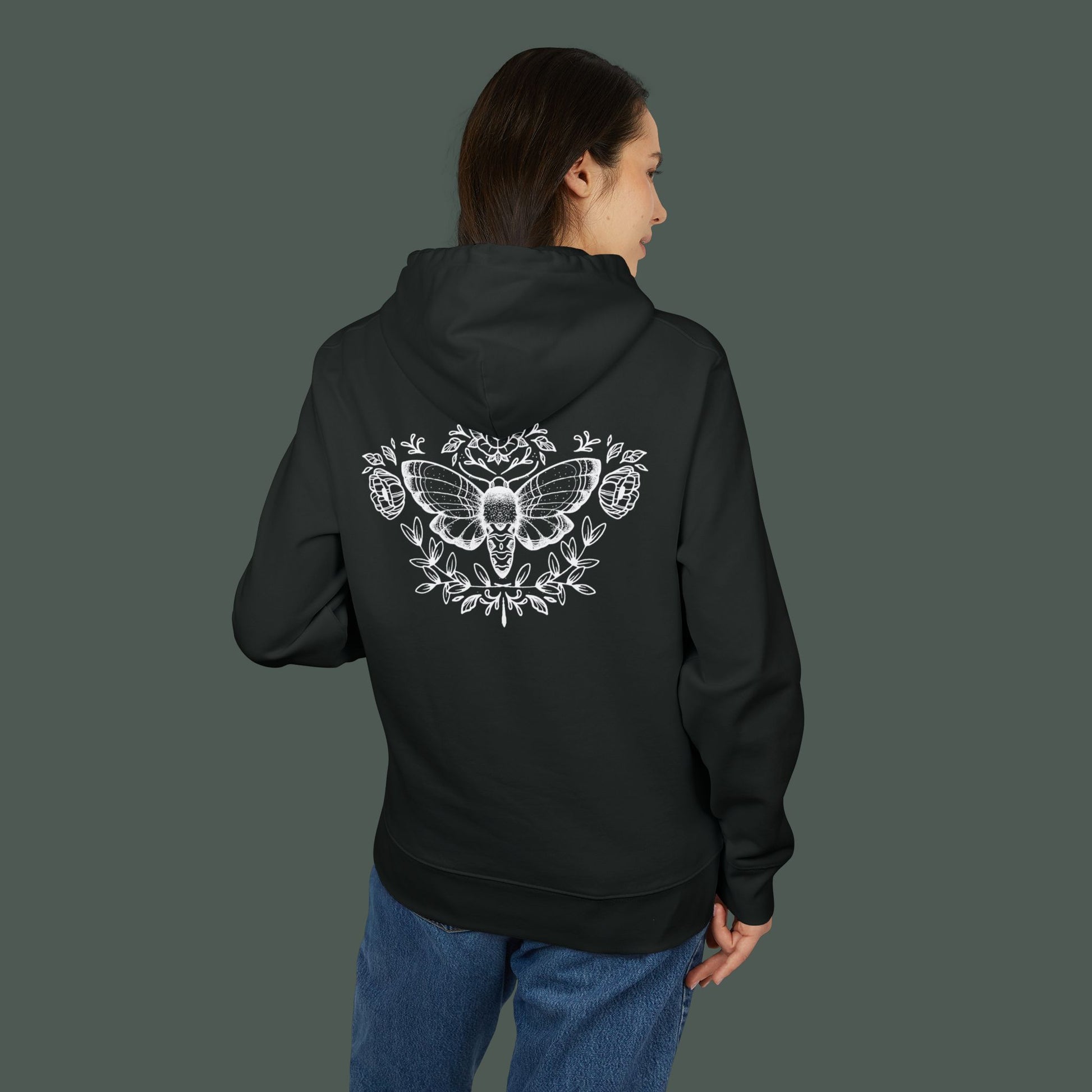 Moth Emblem Unisex Cruiser Hoodie, Cozy Casual Wear, Gift for Nature Lovers, Spring Fashion, Wildlife Apparel