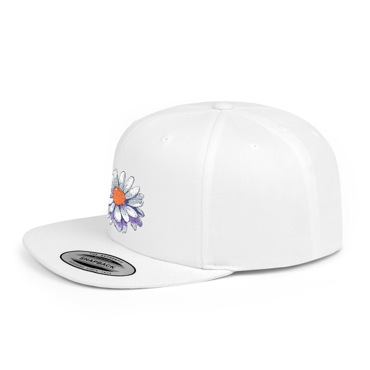 Daisy Flat Bill Snapback Hat - Floral Embroidery Cap for Spring & Summer Style