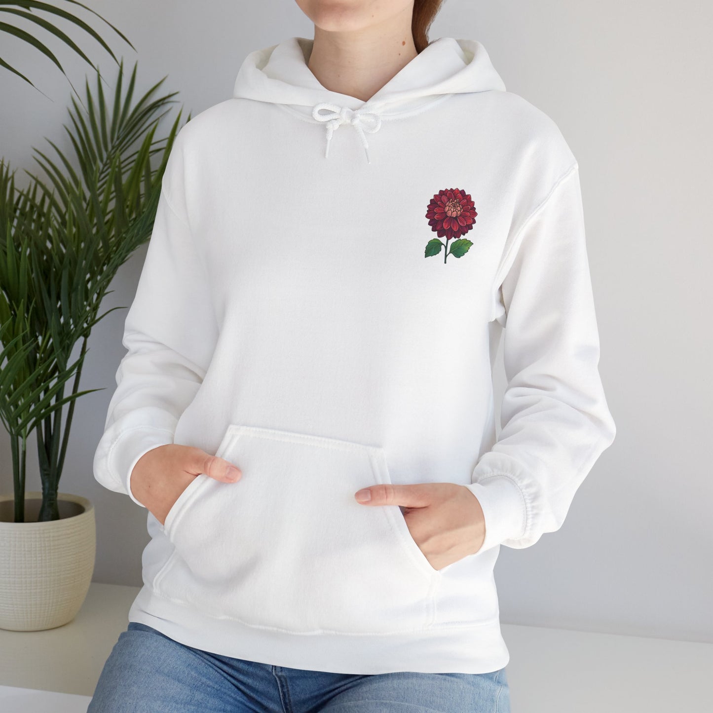 Floral Embroidery Heavy Blend Hoodie - Cozy & Stylish Sweatshirt for Nature Lovers "Dahlie"