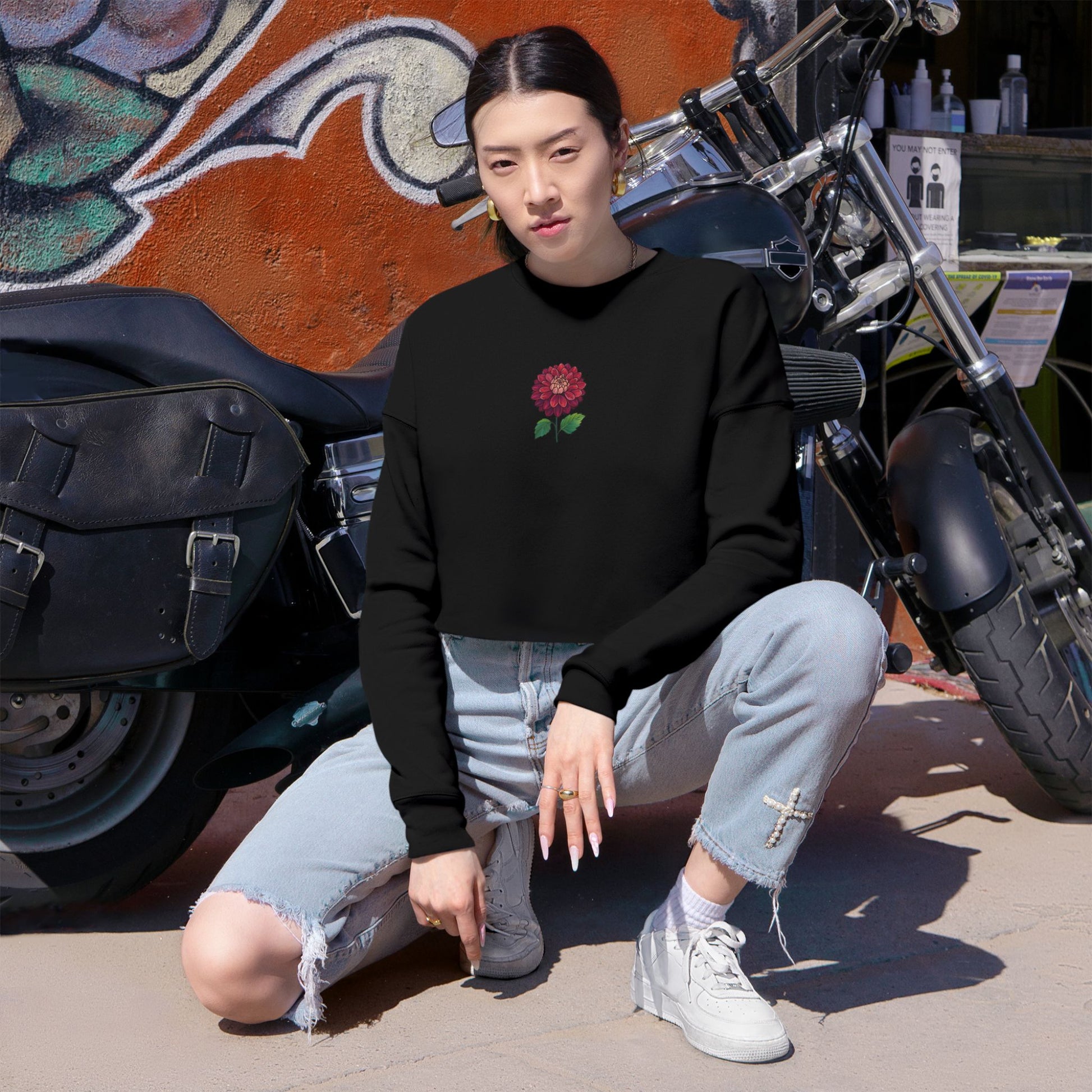 Floral Women's Cropped Sweatshirt, Casual Spring Fashion, Gift for Mom, Stylish Athleisure, Cute Sweatshirt for Girls