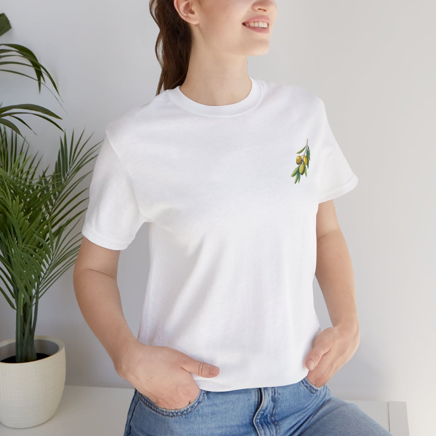 Olive Branch Unisex Jersey Tee - Nature-Inspired Botanical Graphic T-Shirt