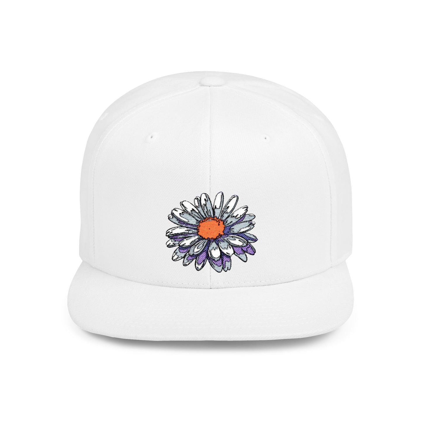 Daisy Flat Bill Snapback Hat - Floral Embroidery Cap for Spring & Summer Style